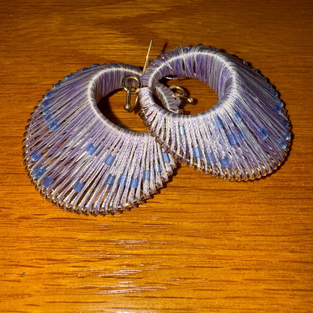 Chic Lavender and Sky Blue Threaded Earrings